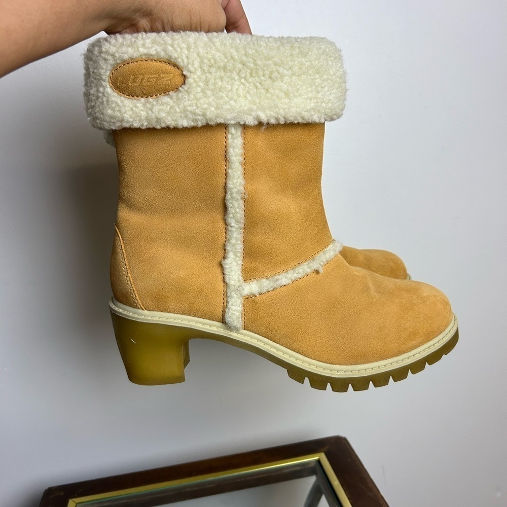 VTG Y2K LUGZ Sherpa Boots Size 9 Women’s Heeled Suede Leather Chunky Retro 90s - Picture 3 of 16